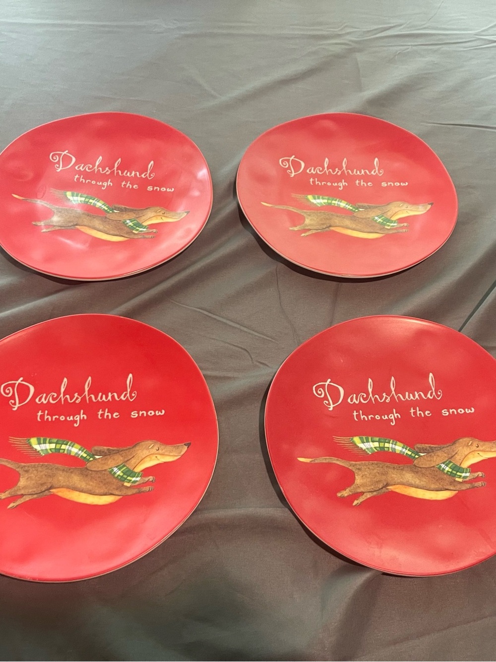 Festive Red Dachshund Serving Plates - Set of 4